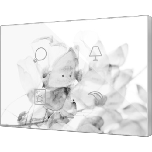 ZENNIO ZVIFXLX4GW Customisable backlit capacitive touch switches in the Flat family with proximity sensor and flat design (9 mm) in XL format 4-button, gloss white