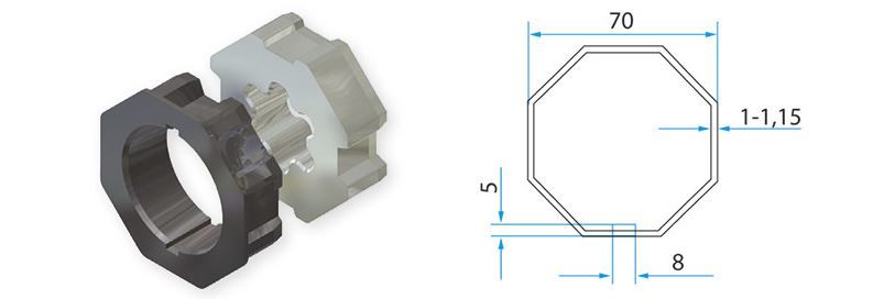 FAAC A4505_0502S TM2 AD45 - 70mm octagonal tube adapter