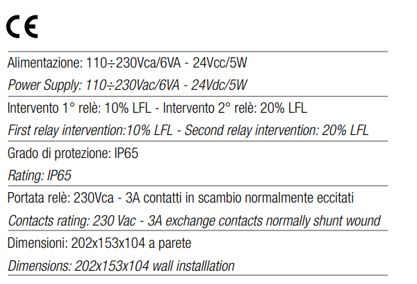 TECNOCONTROL SE194K Centralina a parete rilevazione metano/Gpl - parete per 3 sensori SE192K/SE193K