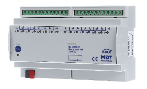 MDT BE-16230.02 Ingresso binario 16 volte, ingressi 230 V CA per automazione domestica KNX BE-16230.02