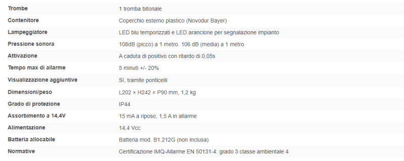 ELMO SA301B Sirena autoalimentata da esterno a 1 tromba con lampeggiatore LED blu