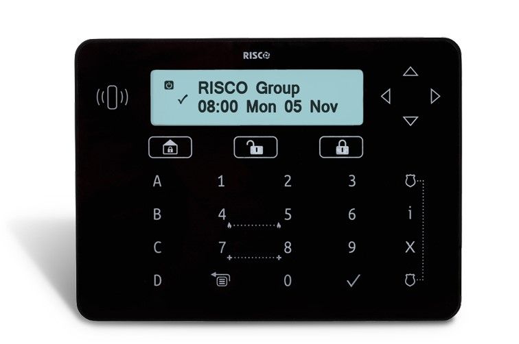 RPKELPB0000A Tastiera ELEGANT Risco di colore nero per ProSYS Plus e LightSYS 2 con lettore di prossimità integrato a 13,56 MHz