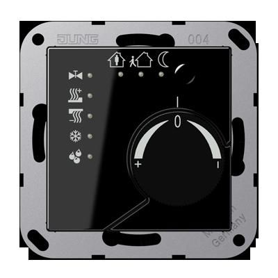 JUNG A2178SW KNX room thermostat with integrated bus coupler and temperature value adjustment knob - black
