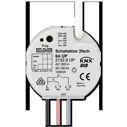 JUNG 2132.6UP Attuatore on/off da incasso KNX- 2 uscite 6A e 2 ingressi EIB per contatto pulito.