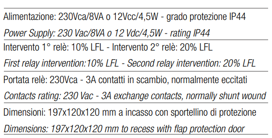 TECNOCONTROL SE184K Centralina a incasso rilevazione metano/Gpl-parete per 3 sensori SE192K/SE193K