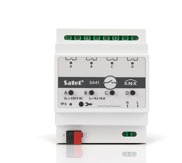 SATEL KNX-SA41 The KNX-SA41 module is a universal switching actuator, which allows you to control electrical devices 