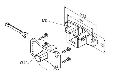 NICE 692.36.00 10 mm square pin + saddle bracket, with M6 holes at 48 mm center distance (for motors with limit switches programmed in manual mode)