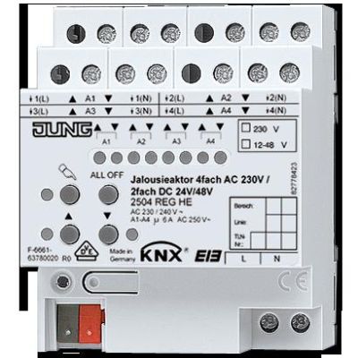 JUNG 2504REGHE KNX blind control actuator 4 channels 230V AC - 2 channels 24V DC