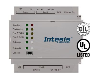 INTESIS INBACLON2500000 LonWorks TP/FT-10 to BACnet IP & MS/TP Server Gateway - 250 points