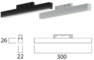 LEDCO MG300LBC/NE BARRA LED MAG. 30CM 48V 7,2W 3000K NERO