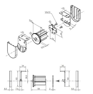 NICE 1189.41.00 White supports kit with flanges, 40 mm center distance, for 35 mm motors and 48 mm