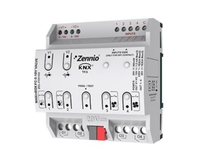 ZENNIO ZCL-FC010V MAXinBOX FC 0-10V VALVE - Fan-coil controller for a 2-Pipe or 4-Pipe fan coil with 0-10 DC valves and up to 4 fan speeds.
