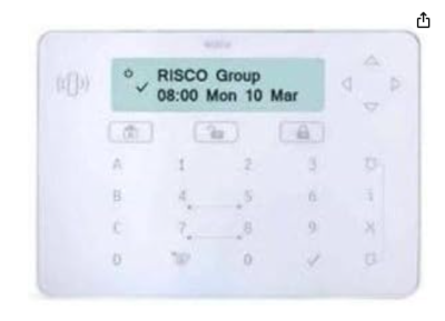 RISCO RPKEL0WT000A Tastiera touch ELEGANT Bianca, Display 2 x 16 caratteri, Contrasto, Retroilluminazione e volume buzzer regolabili.