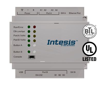 INTESIS INBACLON2500000 Gateway server LonWorks TP/FT-10 a BACnet IP e MS/TP - 250 punti