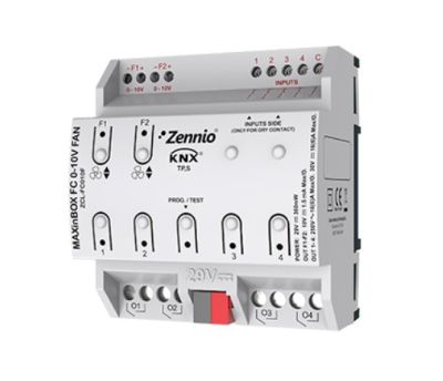 ZENNIO ZCL-FC010F MAXinBOX FC 0-10V FAN - Controllore FAN-COIL per un massimo di due unità a 2 o 4 tubi con segnale di controllo della velocità del ventilatore 0-10 VDC