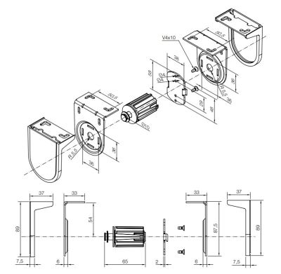 NICE 1191.43.00 White supports kit, 55 mm center distance, for 35/45 mm motors, max 10 Nm